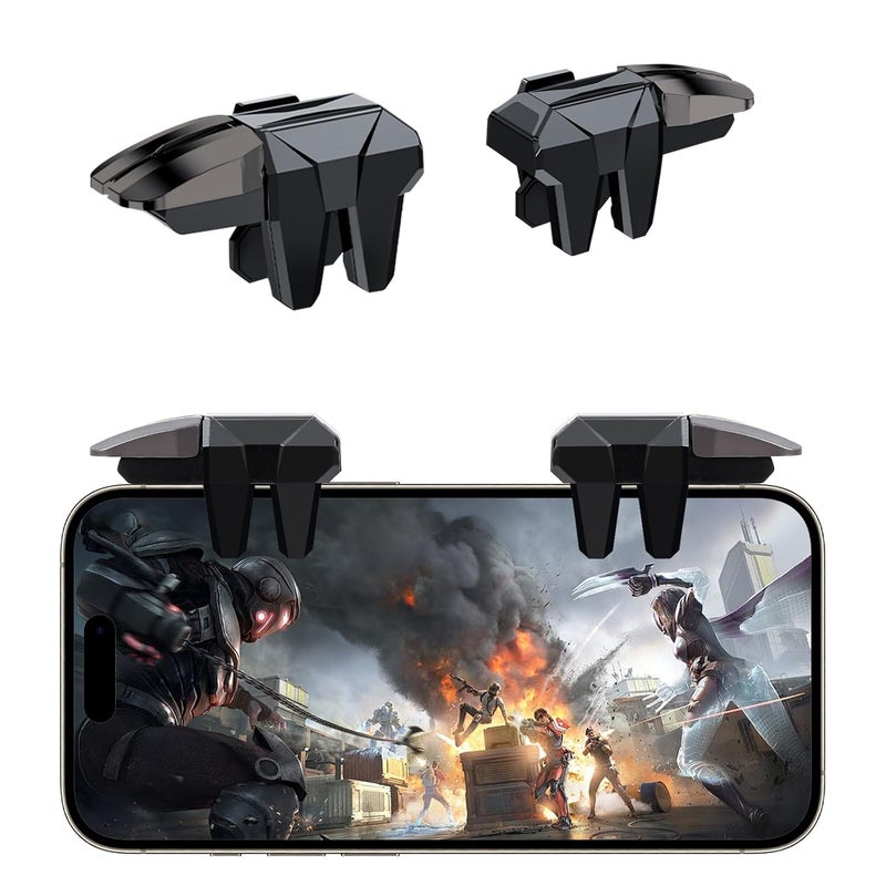 EasEasy PUBG Game Trigger, Mobile Phone Controller Compatible for PUBG/Rules of Survival/Knives Out, 6 Fingers Trigger with Sensitive Aim&Shoot Smartphone Joystick for iPhone & Android-Black+Gun - Image 1